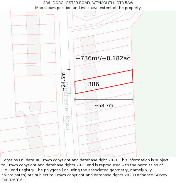 386, DORCHESTER ROAD, WEYMOUTH, DT3 5AW: Plot and title map