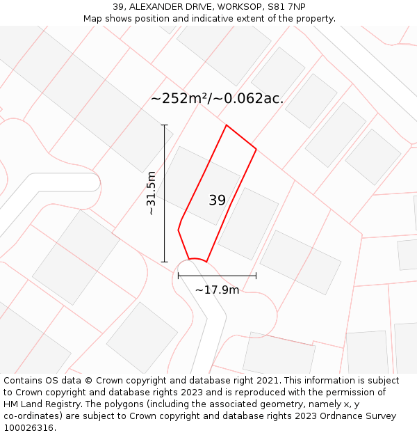 39, ALEXANDER DRIVE, WORKSOP, S81 7NP: Plot and title map