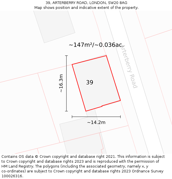 39, ARTERBERRY ROAD, LONDON, SW20 8AG: Plot and title map
