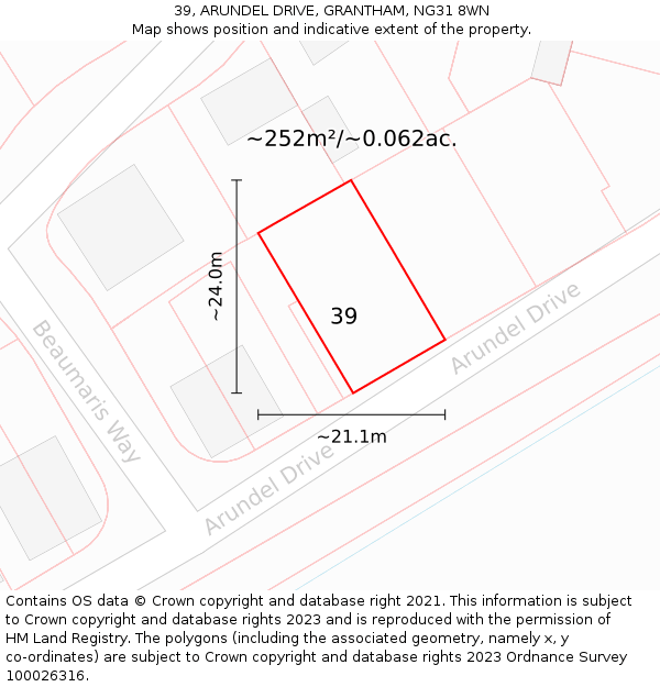 39, ARUNDEL DRIVE, GRANTHAM, NG31 8WN: Plot and title map