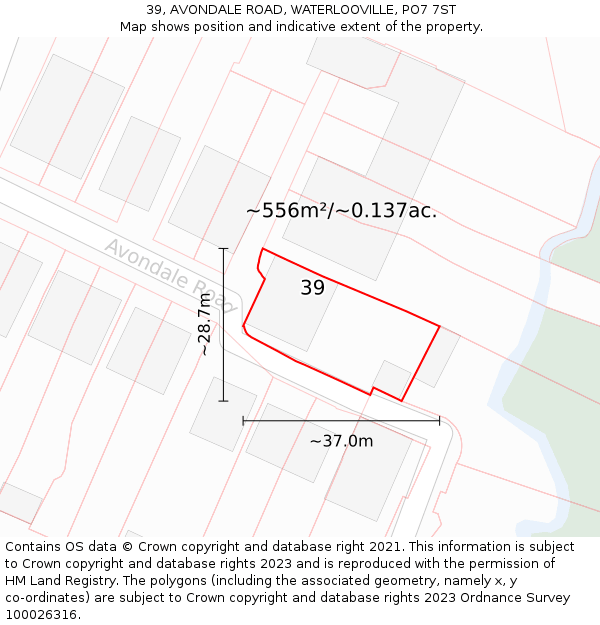 39, AVONDALE ROAD, WATERLOOVILLE, PO7 7ST: Plot and title map