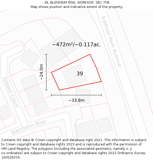 39, BLENHEIM RISE, WORKSOP, S81 7NE: Plot and title map