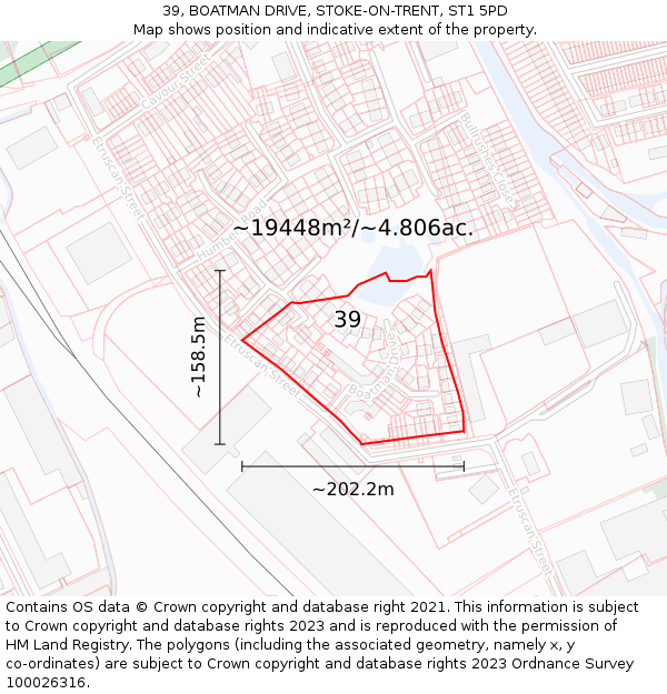 39, BOATMAN DRIVE, STOKE-ON-TRENT, ST1 5PD: Plot and title map