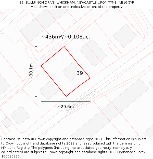 39, BULLFINCH DRIVE, WHICKHAM, NEWCASTLE UPON TYNE, NE16 5YP: Plot and title map