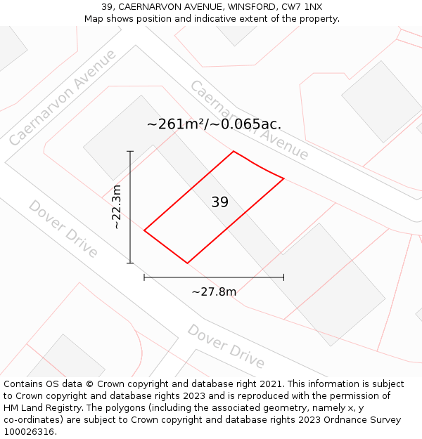 39, CAERNARVON AVENUE, WINSFORD, CW7 1NX: Plot and title map