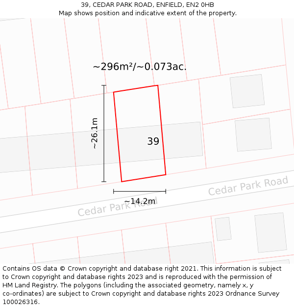 39, CEDAR PARK ROAD, ENFIELD, EN2 0HB: Plot and title map