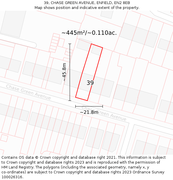 39, CHASE GREEN AVENUE, ENFIELD, EN2 8EB: Plot and title map