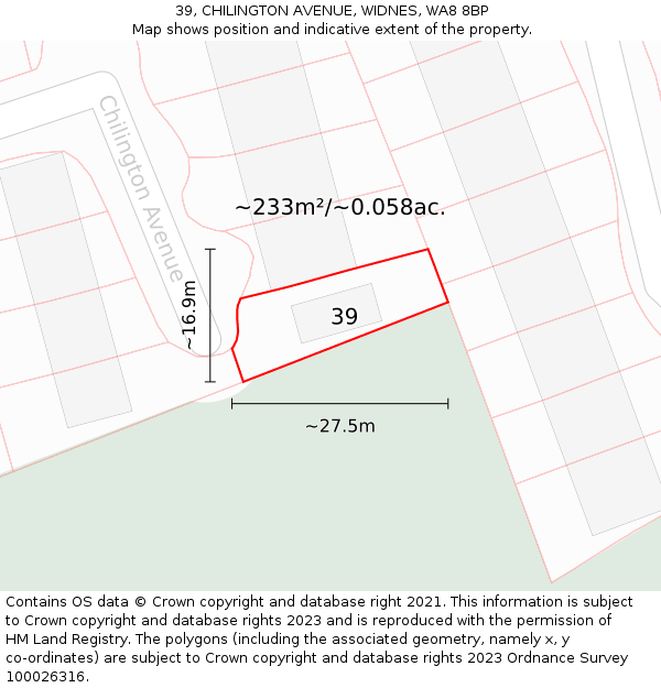 39, CHILINGTON AVENUE, WIDNES, WA8 8BP: Plot and title map