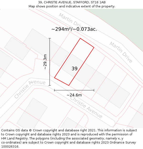 39, CHRISTIE AVENUE, STAFFORD, ST16 1AB: Plot and title map