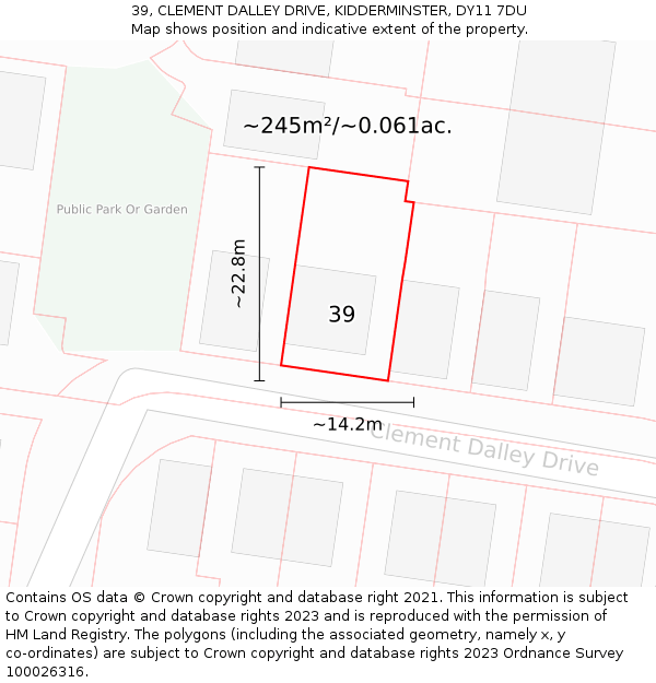 39, CLEMENT DALLEY DRIVE, KIDDERMINSTER, DY11 7DU: Plot and title map