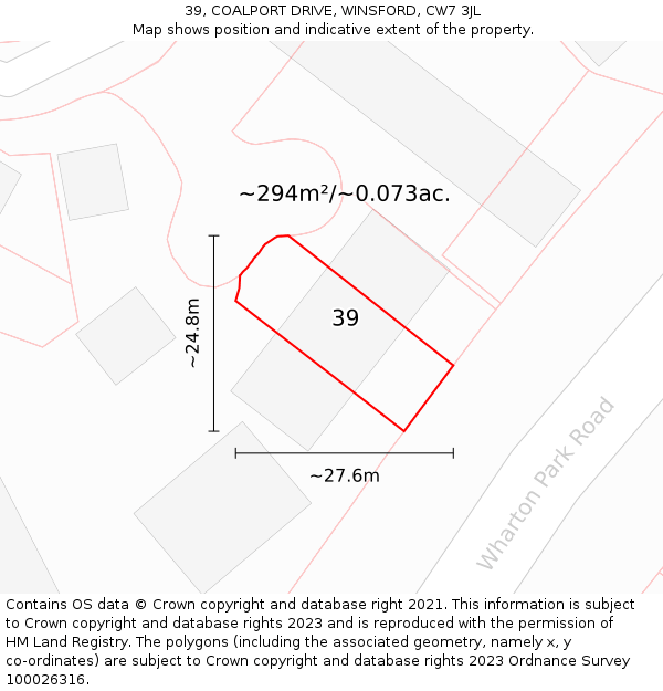 39, COALPORT DRIVE, WINSFORD, CW7 3JL: Plot and title map