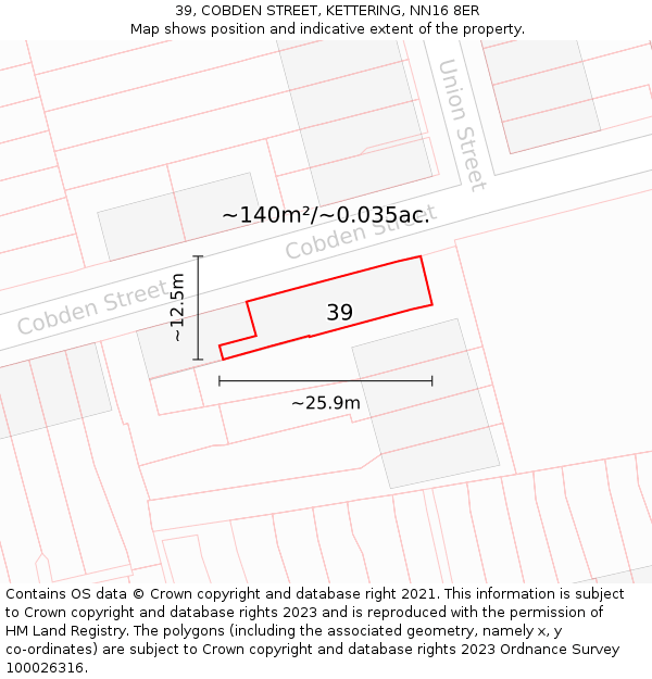 39, COBDEN STREET, KETTERING, NN16 8ER: Plot and title map