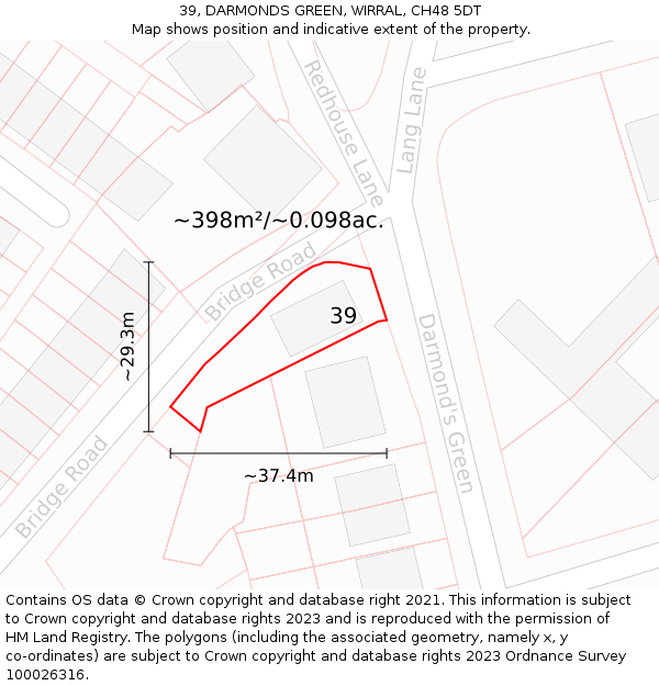 39, DARMONDS GREEN, WIRRAL, CH48 5DT: Plot and title map