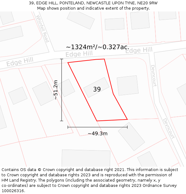39, EDGE HILL, PONTELAND, NEWCASTLE UPON TYNE, NE20 9RW: Plot and title map