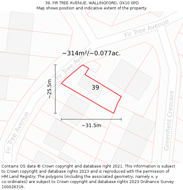 39, FIR TREE AVENUE, WALLINGFORD, OX10 0PD: Plot and title map