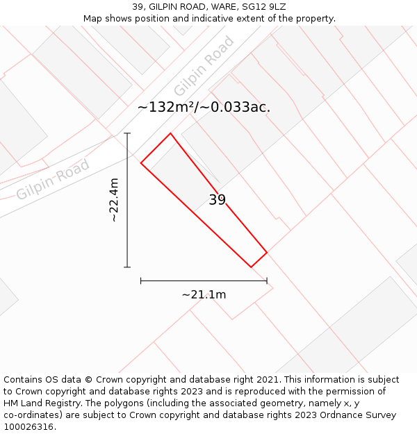 39, GILPIN ROAD, WARE, SG12 9LZ: Plot and title map