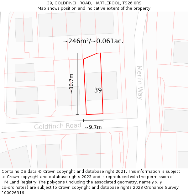 39, GOLDFINCH ROAD, HARTLEPOOL, TS26 0RS: Plot and title map