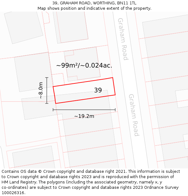 39, GRAHAM ROAD, WORTHING, BN11 1TL: Plot and title map