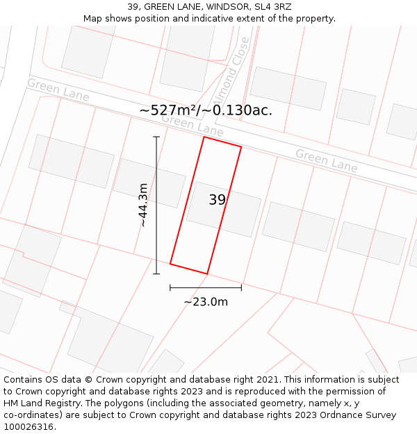 39, GREEN LANE, WINDSOR, SL4 3RZ: Plot and title map