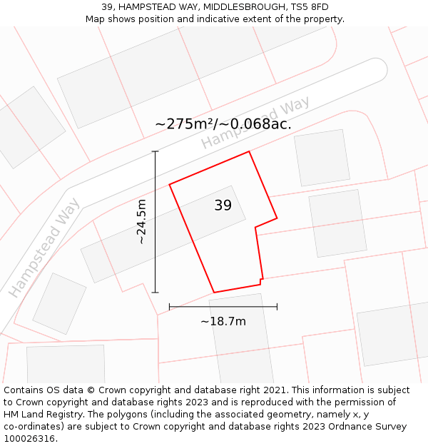 39, HAMPSTEAD WAY, MIDDLESBROUGH, TS5 8FD: Plot and title map