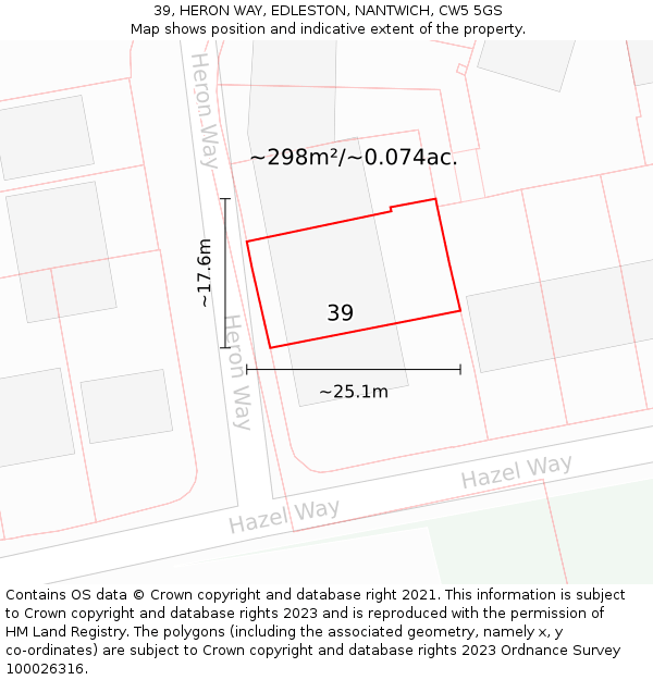 39, HERON WAY, EDLESTON, NANTWICH, CW5 5GS: Plot and title map