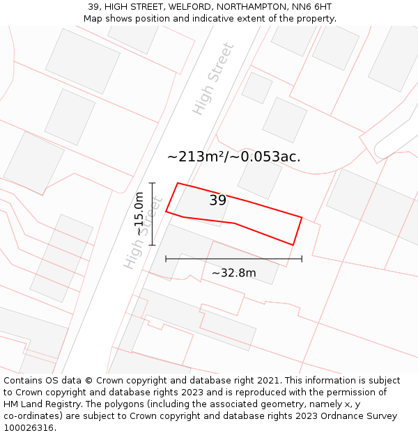 39, HIGH STREET, WELFORD, NORTHAMPTON, NN6 6HT: Plot and title map