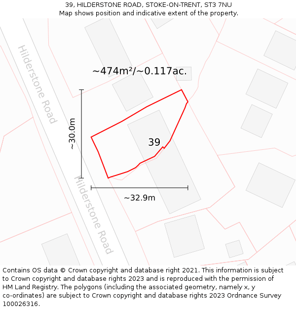 39, HILDERSTONE ROAD, STOKE-ON-TRENT, ST3 7NU: Plot and title map