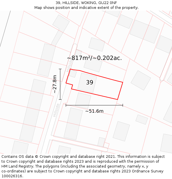 39, HILLSIDE, WOKING, GU22 0NF: Plot and title map