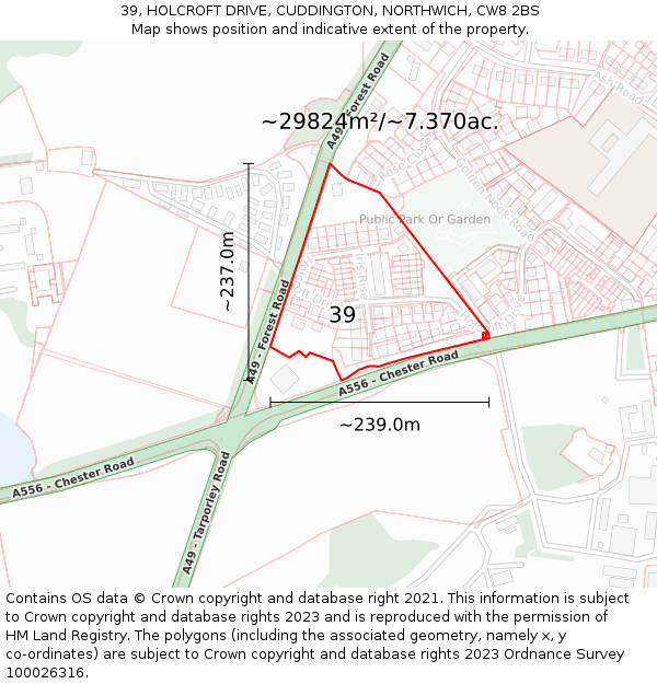 39, HOLCROFT DRIVE, CUDDINGTON, NORTHWICH, CW8 2BS: Plot and title map