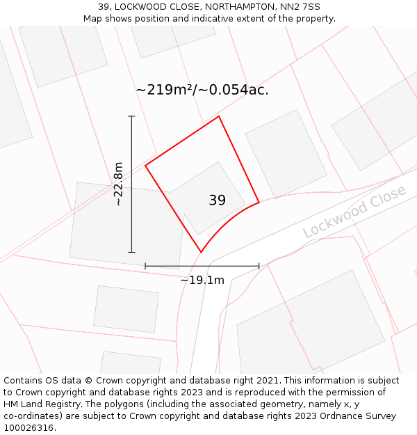 39, LOCKWOOD CLOSE, NORTHAMPTON, NN2 7SS: Plot and title map