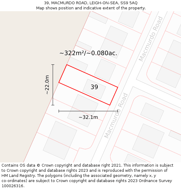 39, MACMURDO ROAD, LEIGH-ON-SEA, SS9 5AQ: Plot and title map