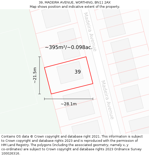 39, MADEIRA AVENUE, WORTHING, BN11 2AX: Plot and title map