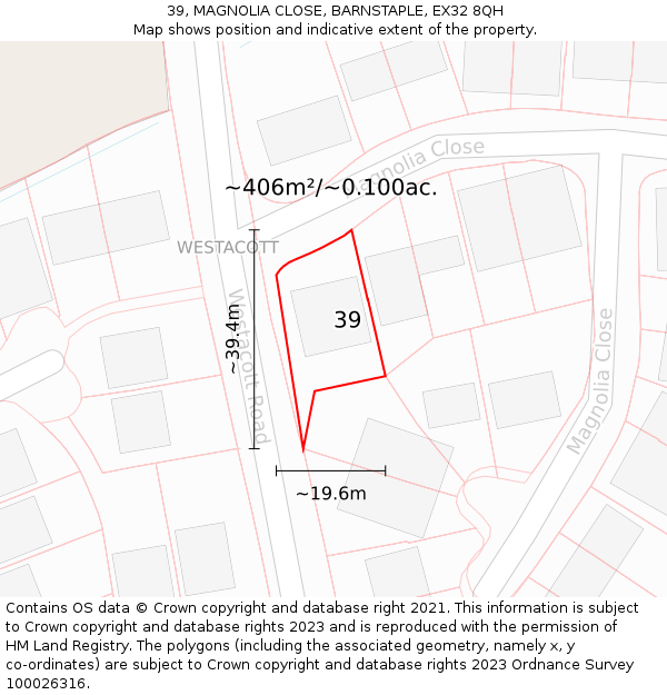 39, MAGNOLIA CLOSE, BARNSTAPLE, EX32 8QH: Plot and title map