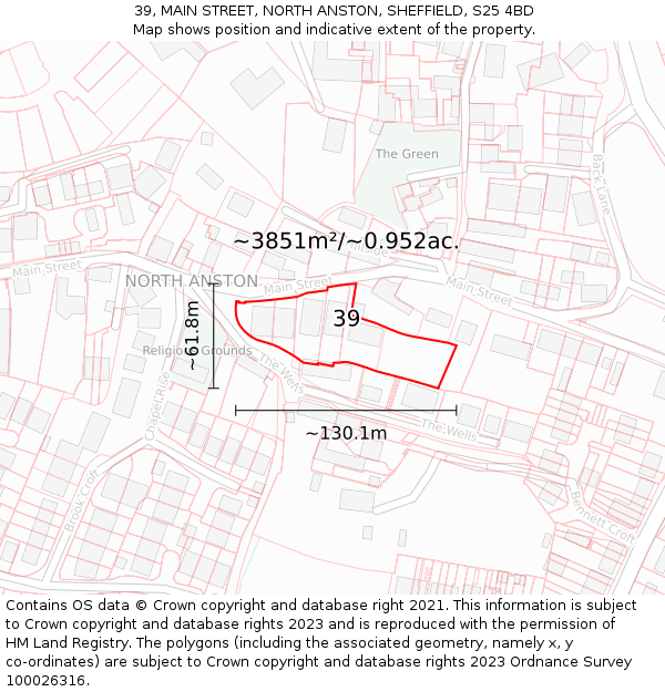 39, MAIN STREET, NORTH ANSTON, SHEFFIELD, S25 4BD: Plot and title map