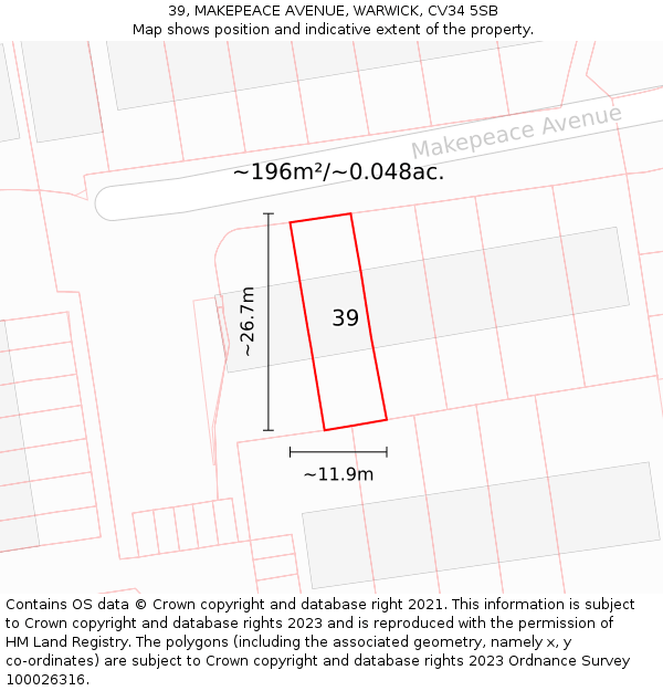 39, MAKEPEACE AVENUE, WARWICK, CV34 5SB: Plot and title map