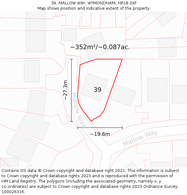 39, MALLOW WAY, WYMONDHAM, NR18 0XF: Plot and title map