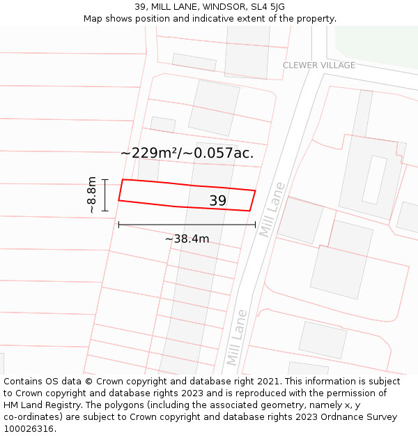 39, MILL LANE, WINDSOR, SL4 5JG: Plot and title map