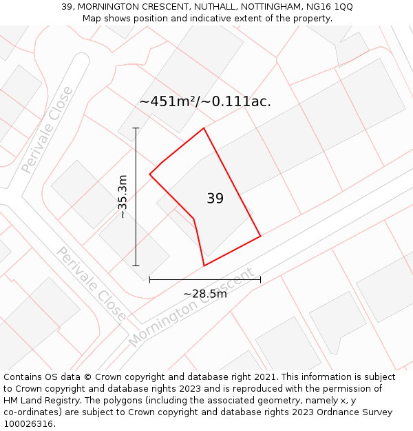 39, MORNINGTON CRESCENT, NUTHALL, NOTTINGHAM, NG16 1QQ: Plot and title map