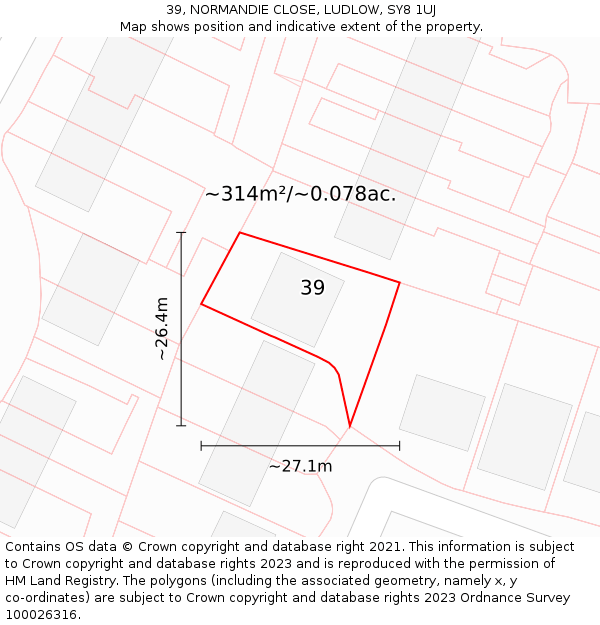 39, NORMANDIE CLOSE, LUDLOW, SY8 1UJ: Plot and title map