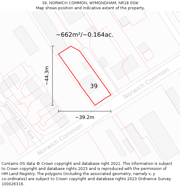 39, NORWICH COMMON, WYMONDHAM, NR18 0SW: Plot and title map