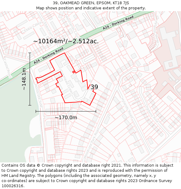 39, OAKMEAD GREEN, EPSOM, KT18 7JS: Plot and title map