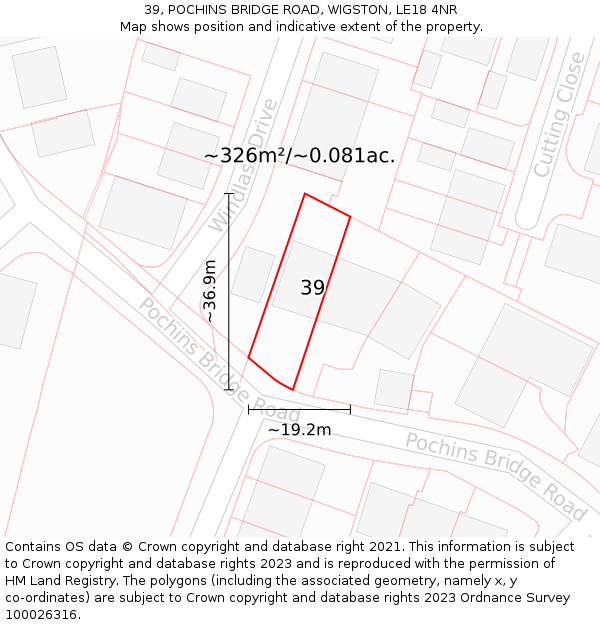 39, POCHINS BRIDGE ROAD, WIGSTON, LE18 4NR: Plot and title map