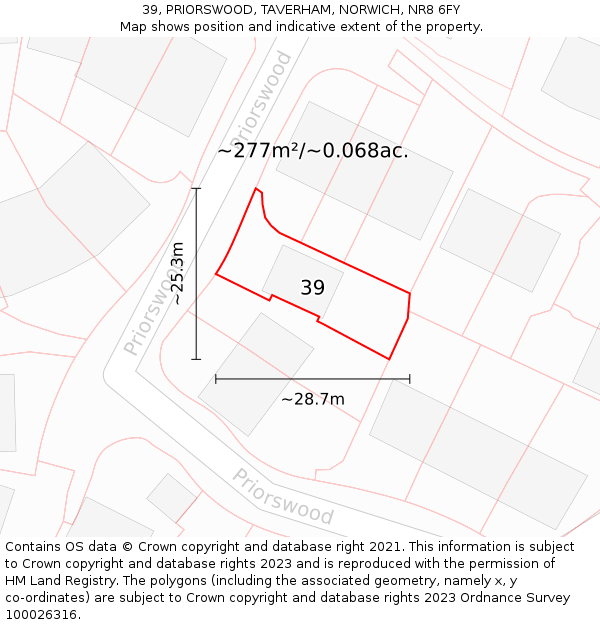 39, PRIORSWOOD, TAVERHAM, NORWICH, NR8 6FY: Plot and title map