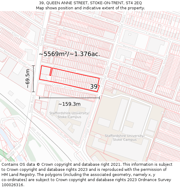 39, QUEEN ANNE STREET, STOKE-ON-TRENT, ST4 2EQ: Plot and title map