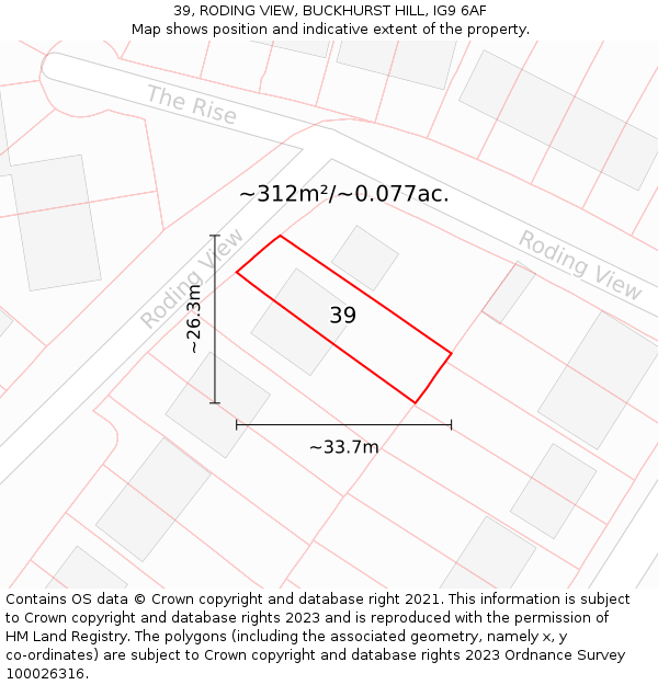 39, RODING VIEW, BUCKHURST HILL, IG9 6AF: Plot and title map