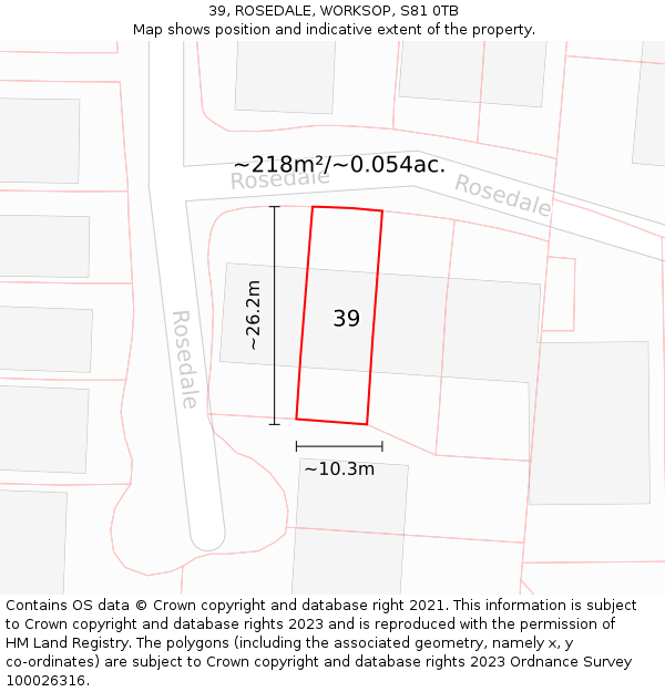 39, ROSEDALE, WORKSOP, S81 0TB: Plot and title map