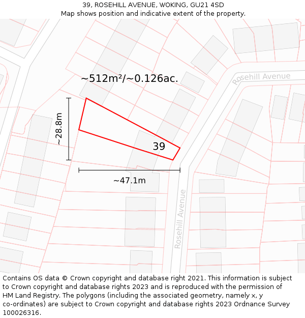 39, ROSEHILL AVENUE, WOKING, GU21 4SD: Plot and title map