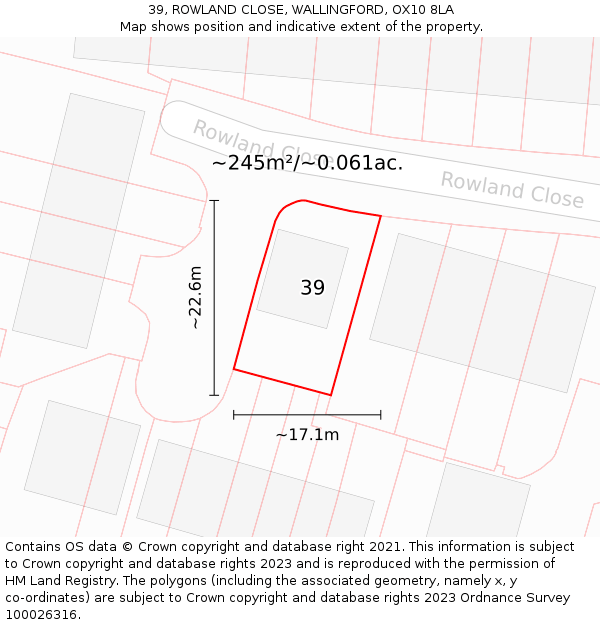 39, ROWLAND CLOSE, WALLINGFORD, OX10 8LA: Plot and title map