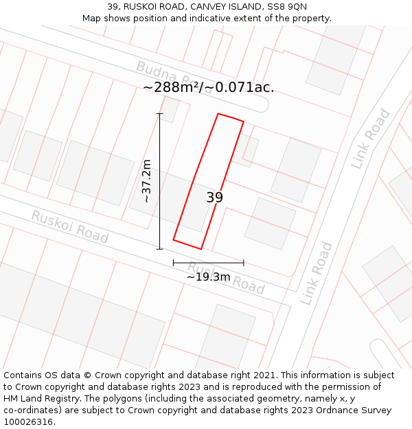 39, RUSKOI ROAD, CANVEY ISLAND, SS8 9QN: Plot and title map
