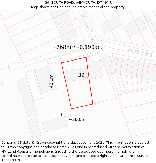 39, SOUTH ROAD, WEYMOUTH, DT4 9NR: Plot and title map